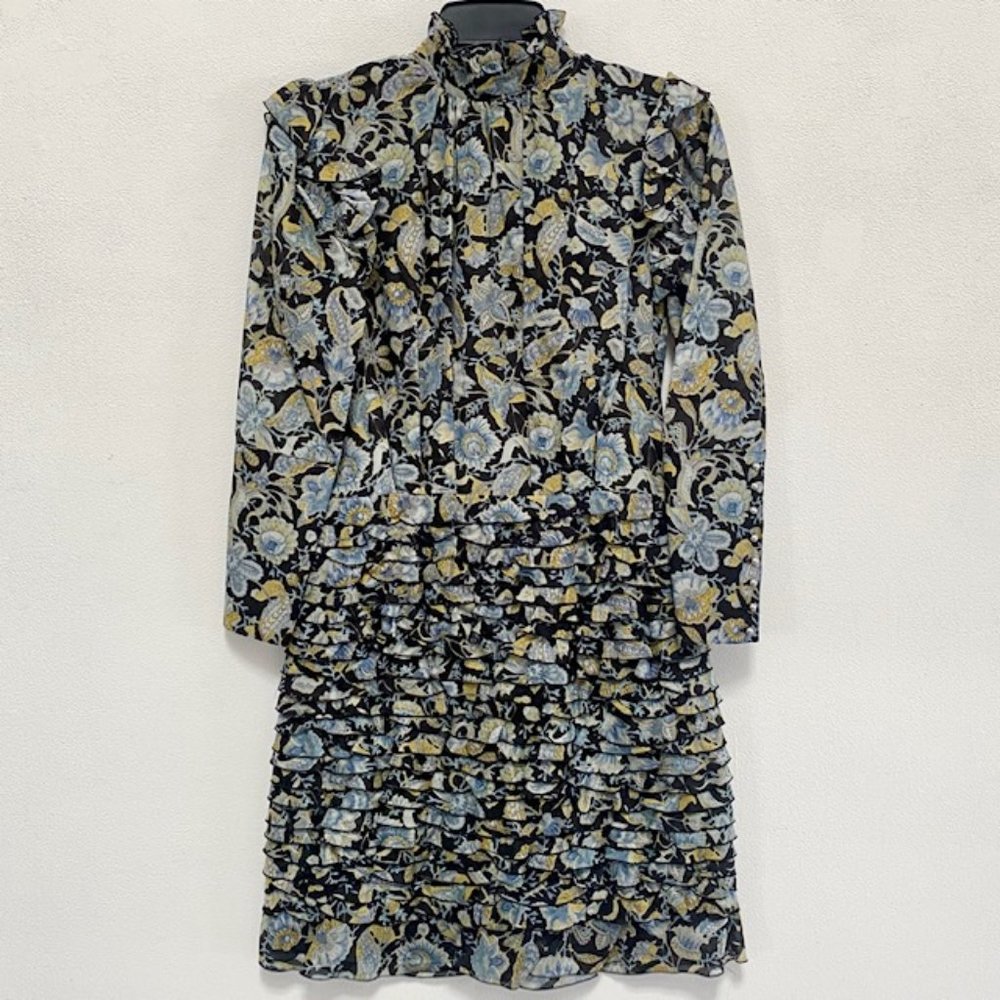 Robert Rodriguez Nikita Floral Ruffle HiNeck Dress